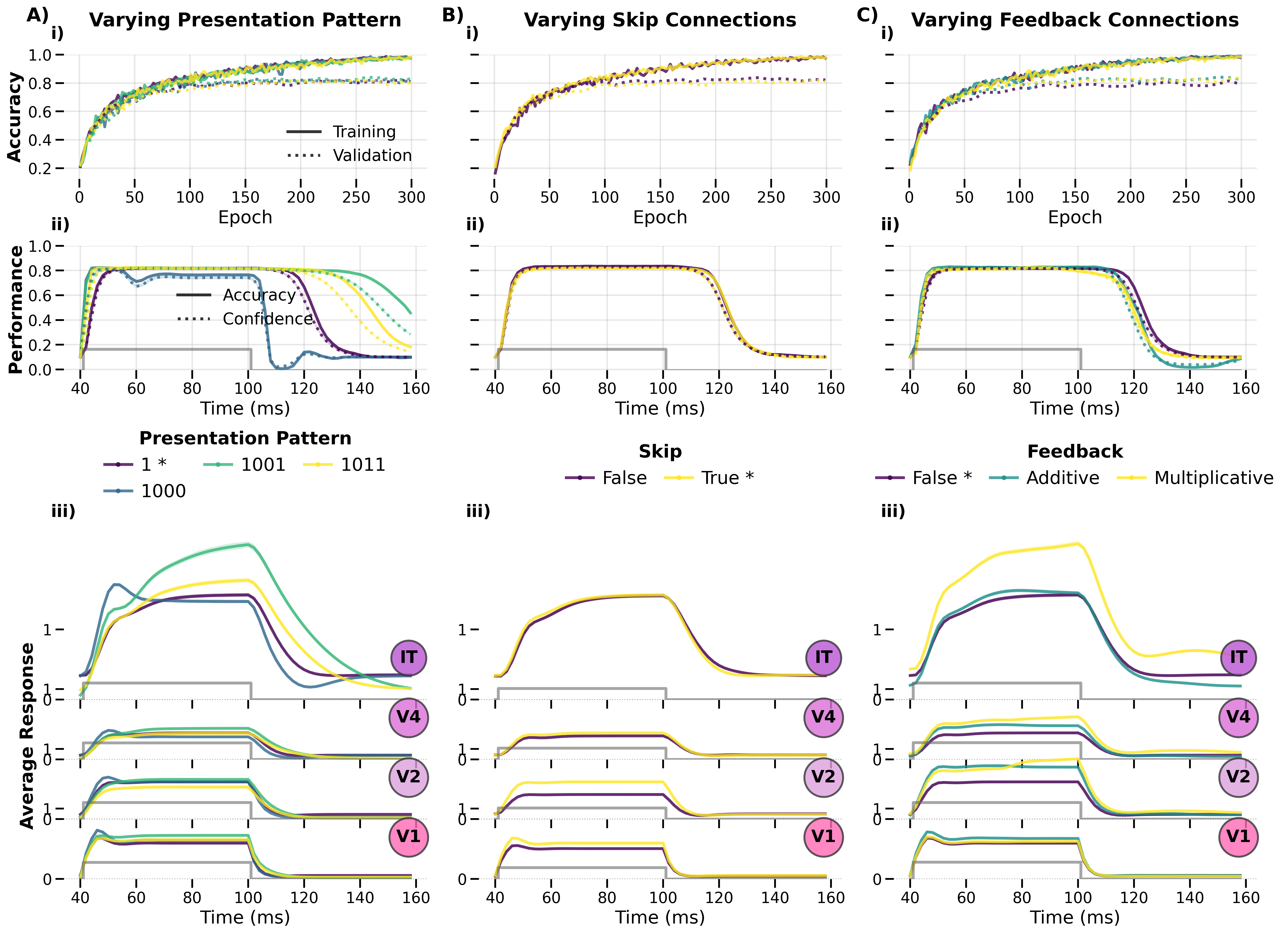 Response profiles with skip and feedback connections